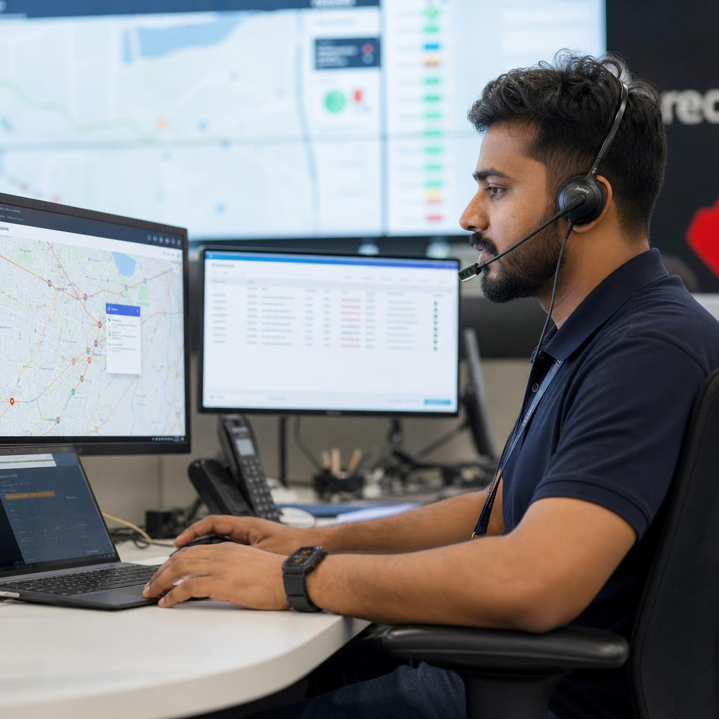 Support executive tracking live bus routes while resolving a passenger issue